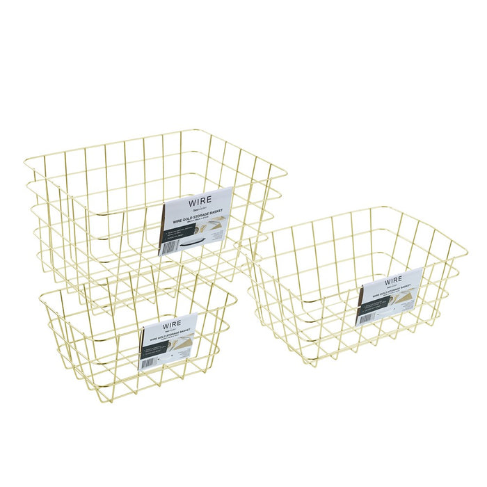 Boxsweden Wire Gold Storage Basket Lge 38X26X21Cm