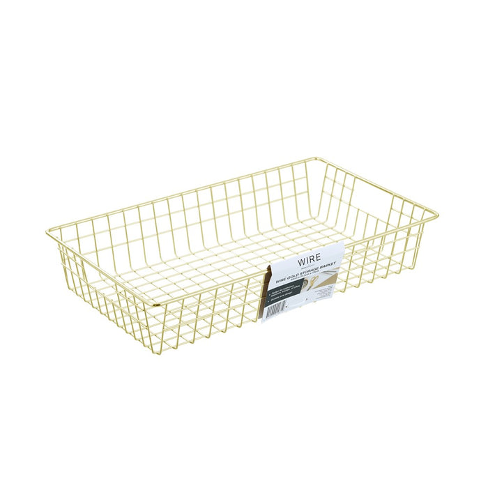 Boxsweden Wire Gold Storage Basket 40X23.5X7.5Cm