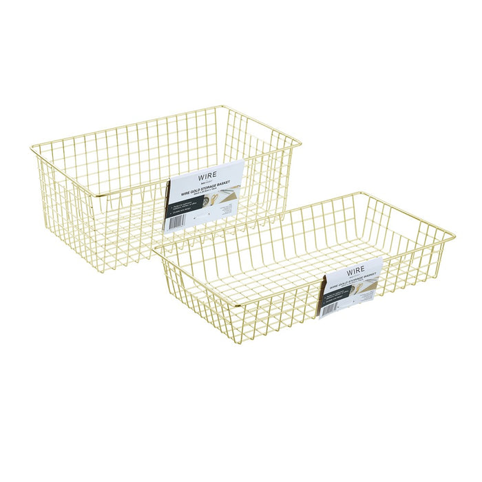 Boxsweden Wire Gold Storage Basket 40X23.5X7.5Cm