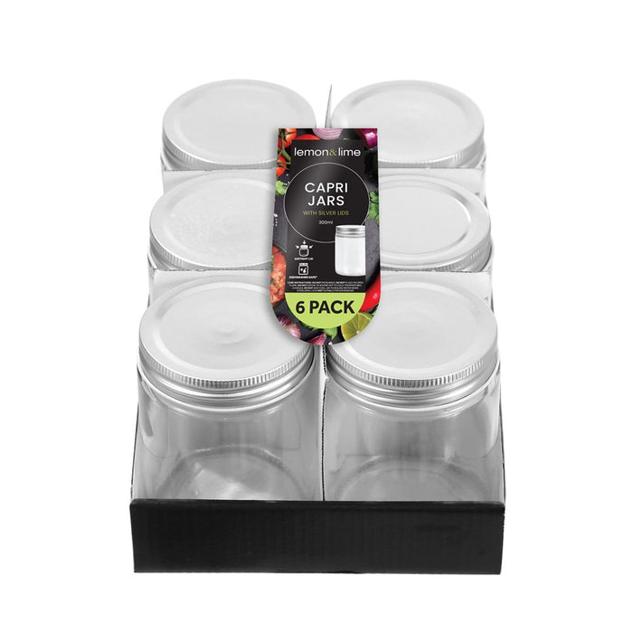 Lemon & Lime CAPRI GLASS PRESERVE JAR 300ML 6PK SILVER LID