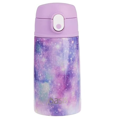 S/S D/WALL INS. KID'S DRINK BOTTLE W/ SIPPER STRAW 400ML GALAXY