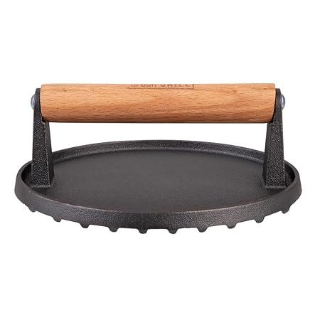 CAST IRON ROUND GRILL PRESS 17.5CM DIA.