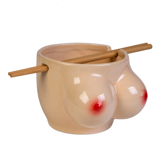 Boobs Ceramic Noodle Bowl with Bamboo Chopsticks