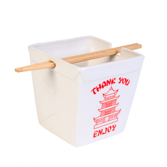 Takeaway Ceramic Noodle Bowl with Bamboo Chopsticks