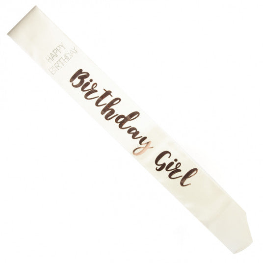 Birthday Girl Rose Gold on White Sash
