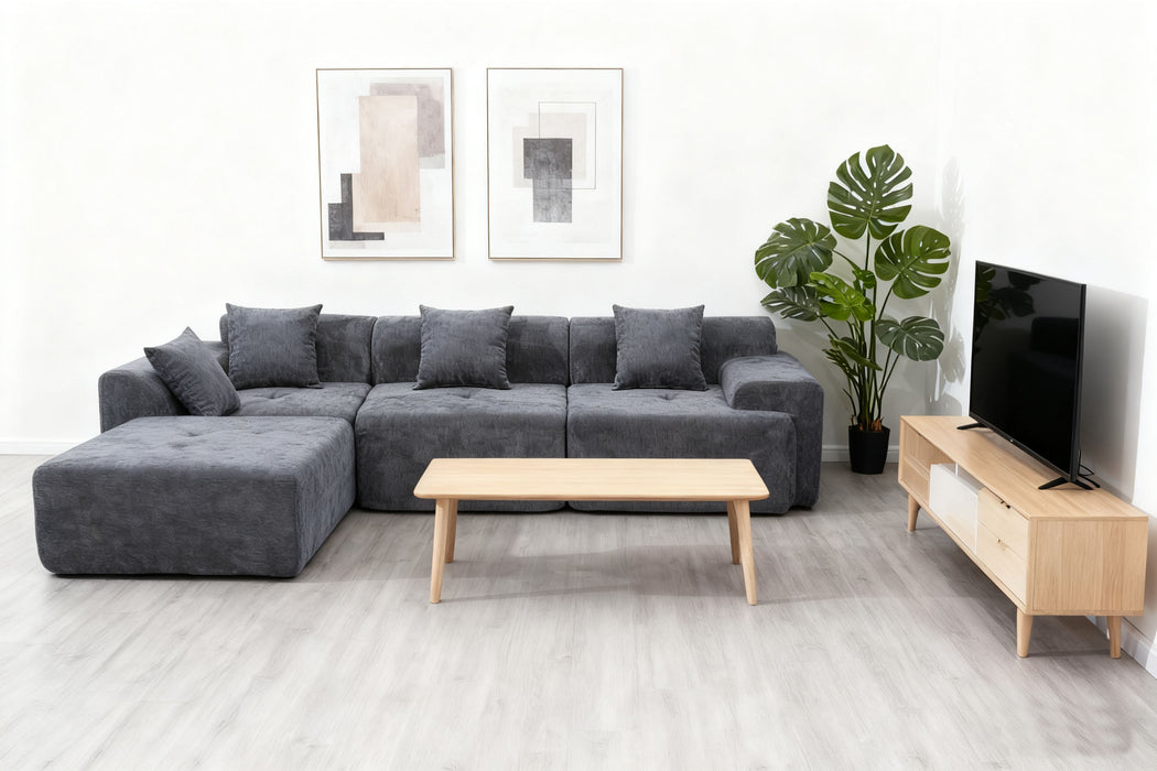 Modular Chenille Sofa with Blocks - Plush Fabric Sections for Freeform Arrangement