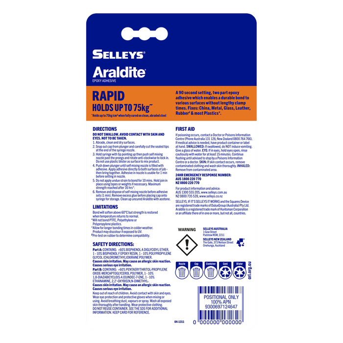 Selleys 14mL Araldite Rapid Epoxy Adhesive
