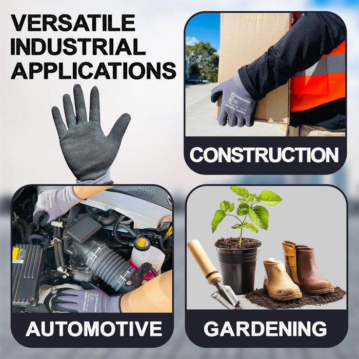 13 Gauge Nitrile Gloves Sand Dip Size 10 XL Black Grip - 24 Pairs Set