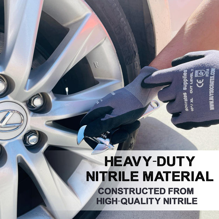 13 Gauge Nitrile Gloves Sand Dip Size 10 XL Black Grip - 24 Pairs Set