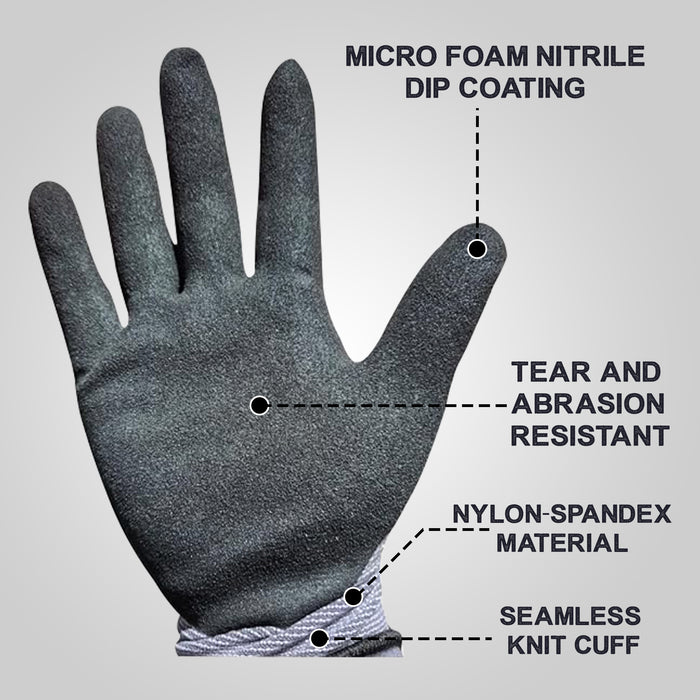 13 Gauge Nitrile Gloves Sand Dip Size 10 XL Black Grip - 24 Pairs Set