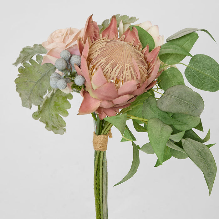 Protea Rose Dusty Miller Mix Bouquet 40cm Pink