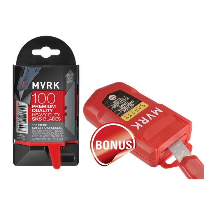 MVRK SK5 Trapezoidal Blades 100 Pack Safety Dispenser with Bonus Blade Disposal Unit