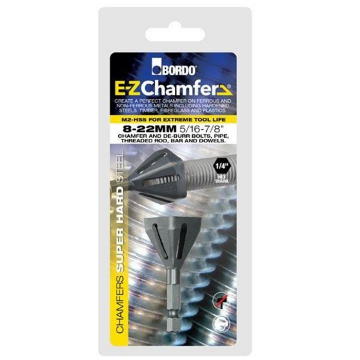 Bordo E-Z Chamfer 8-22mm hex shank de-burring and chamfering tool set of 1