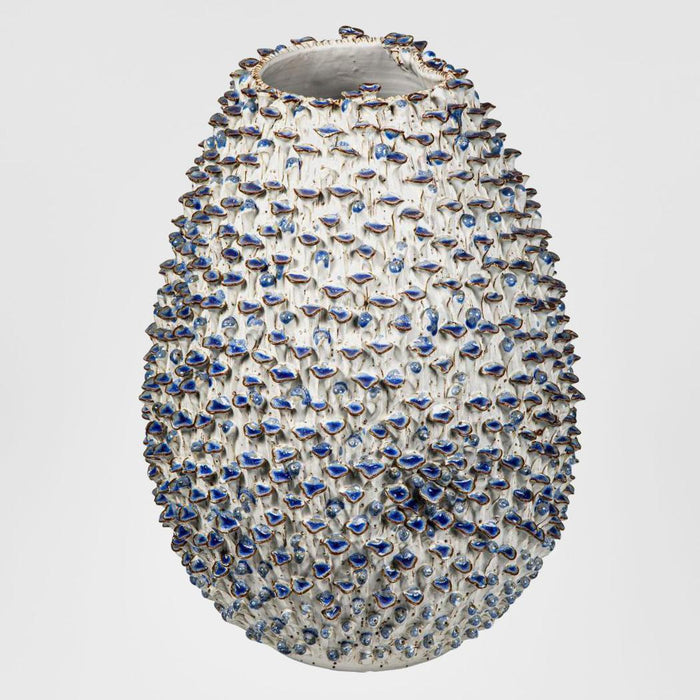 Egg Vase with Flower Large White and Blue