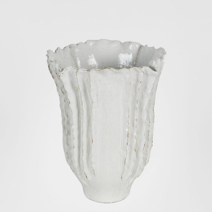 Pleated Ceramic Vase Large White