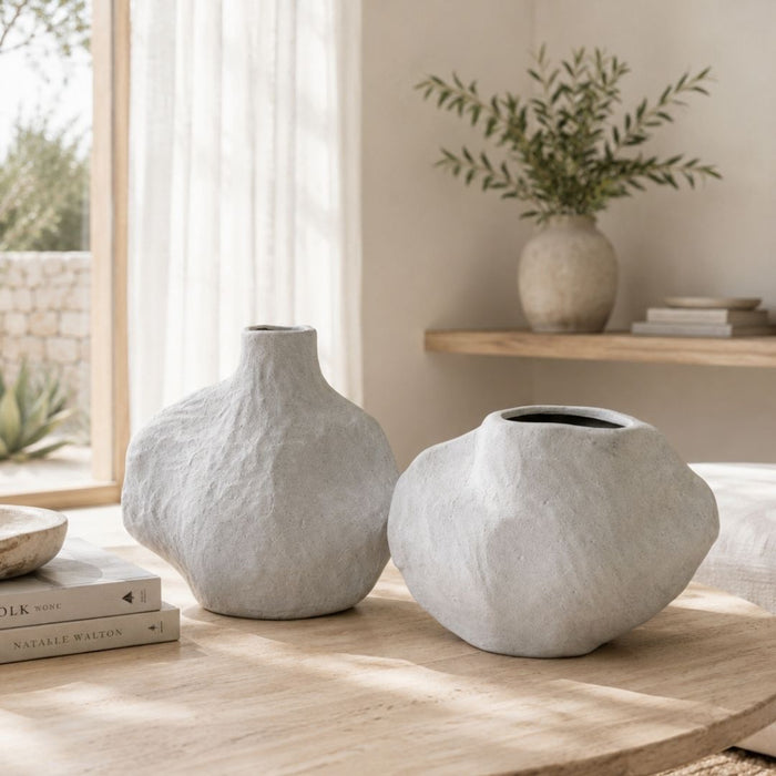 2 set Noma Vases Cloud Stone - (S) 18cm tall x 28.5cm wide x 9.5cm thick