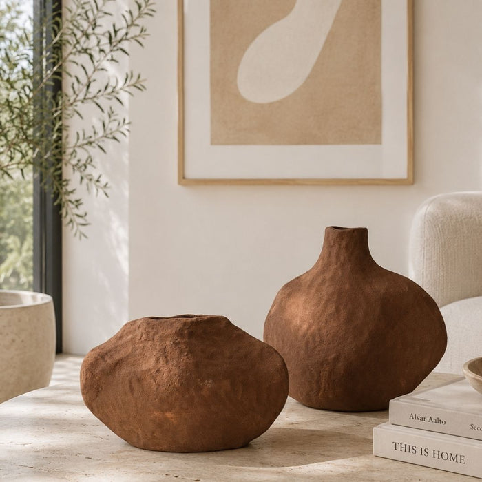 2 set Noma Vases Mocha - (S) 18cm tall x 28.5cm wide x 9.5cm thick