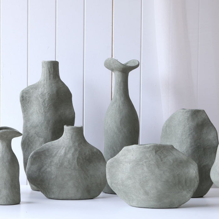 2 set Noma Vases Moss Stone - (S) 18cm tall x 28.5cm wide x 9.5cm thick