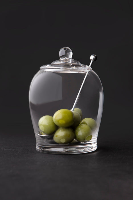 NSIMG-SHA256:28ecced28b8742cd131a2cf843562cd699b386e4b0c11bef4282b679cc1abe3b · Isalbi Davis & Waddell Olive Jar with Spoon Clear & Stainless Steel