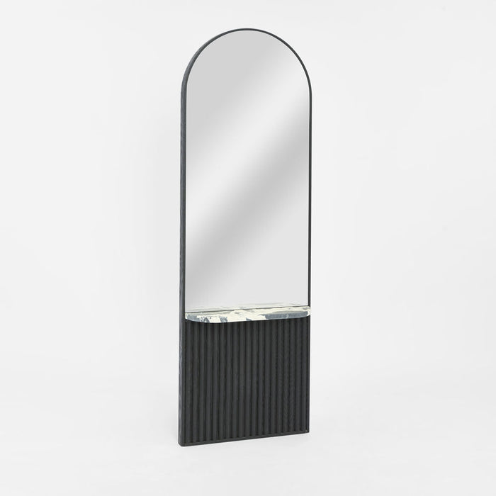 Petra Arched Mirror with Marble Shelf Black