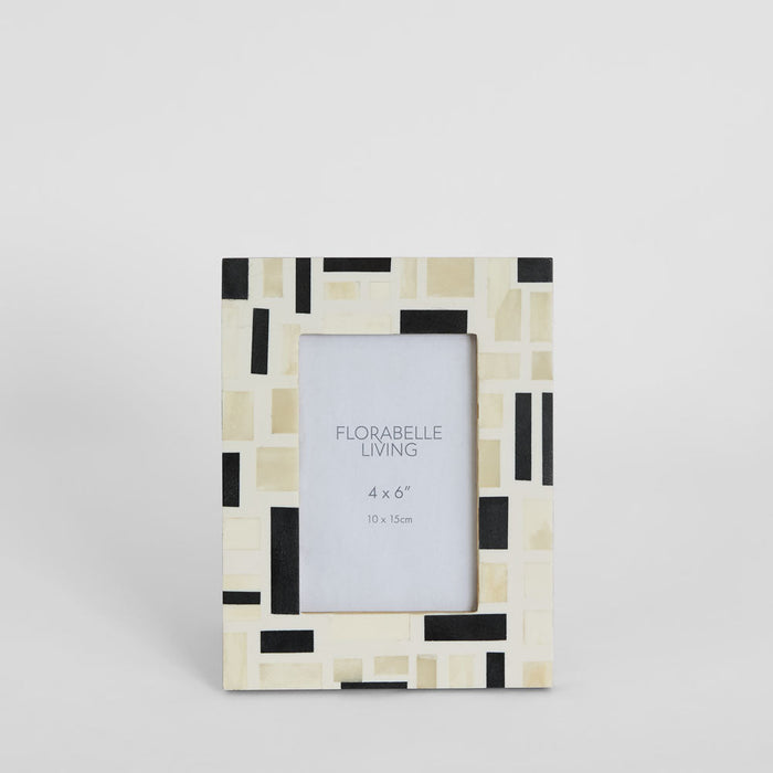 Cubo Bone Inlay 4 x 6 Photo Frame White & Black