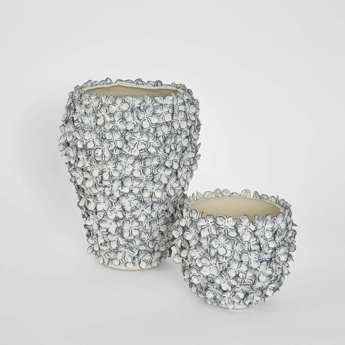 Bloom Vase Short Blue & White
