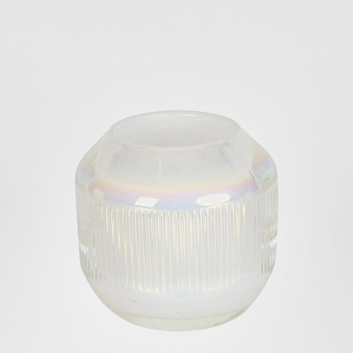 Pearl Stripe Glass Tealight Holder White 6 pcs