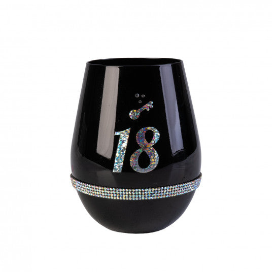 Happy 18th Birthday Black Luxe Stemless Wine Glass