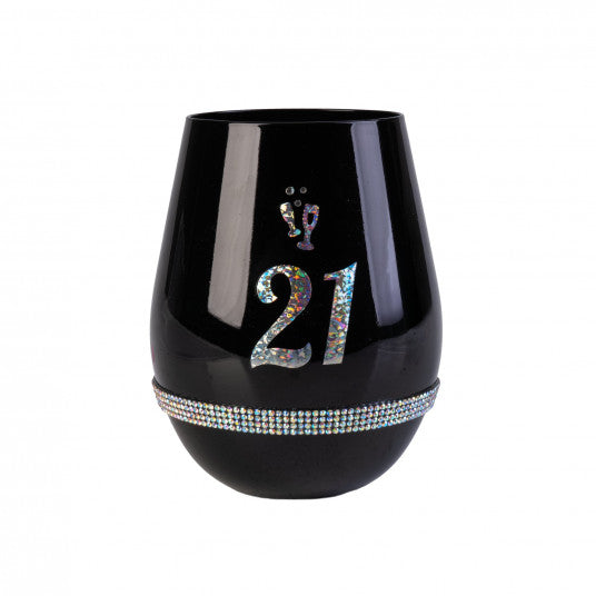 Happy 21st Birthday Black Luxe Stemless Wine Glass