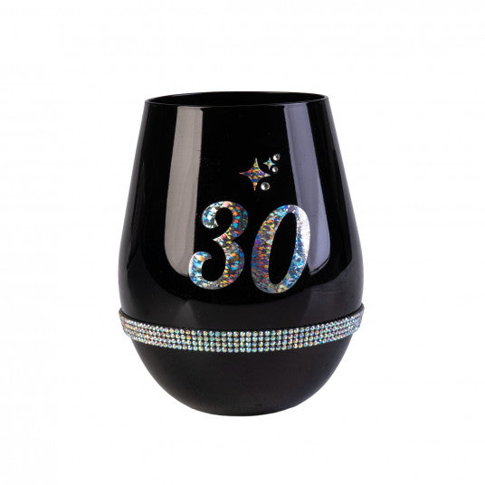 Happy 30th Birthday Black Luxe Stemless Wine Glass