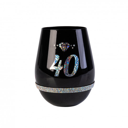 Happy 40th Birthday Black Luxe Stemless Wine Glass