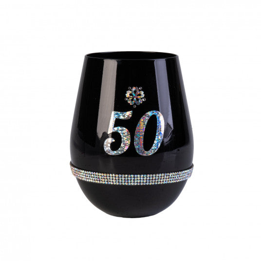 Happy 50th Birthday Black Luxe Stemless Wine Glass