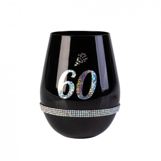 Happy 60th Birthday Black Luxe Stemless Wine Glass