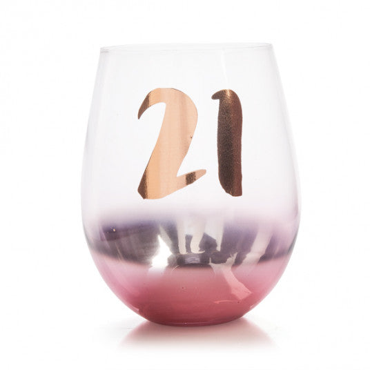 21st Birthday Blush Stemless Glass