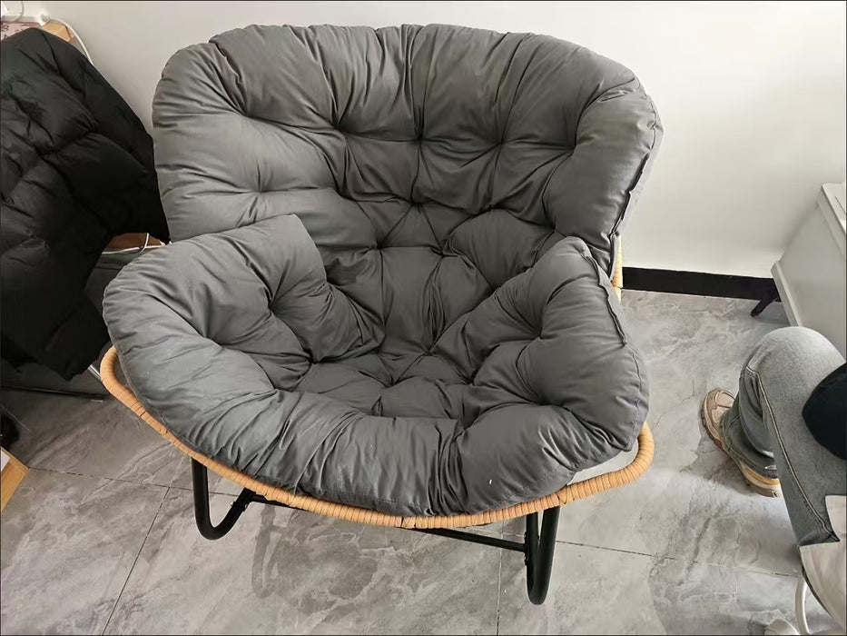 Papasan Rocking Chair with Cushion for Outdoor Indoor, Oversized Lounge Egg Chair with Steel Frame, Sturdy & Comfy Bedroom Recliner, Patio Furniture (Dark Gray)