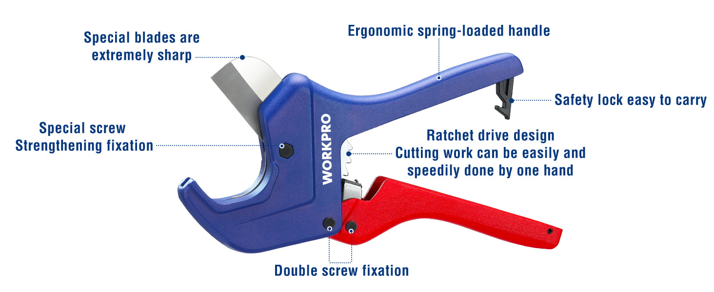 WORKPRO Ratchet PVC Pipe Cutter Tool, Cuts up to 42mm, 60.5mm