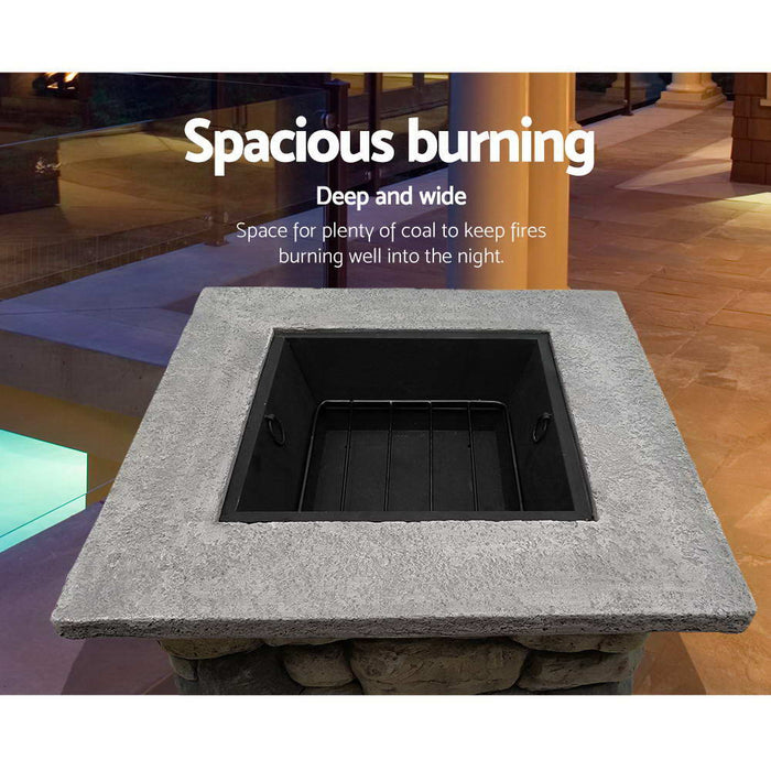 Grillz Square Fire Pit Table - 55cm Outdoor Heating & Cooking