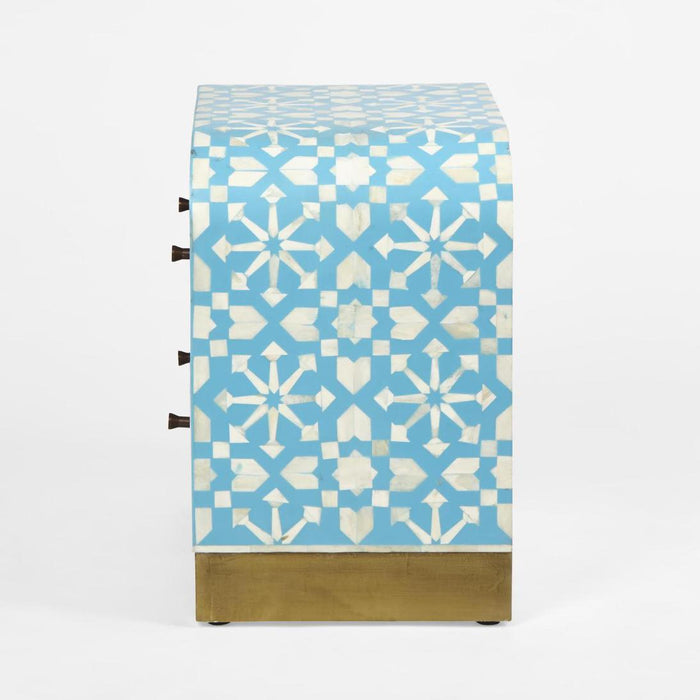 Adina Bone Inlay Bedside Table Aqua/White