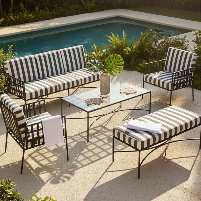Sheffield Arm Chair Outdoor B/W Stripe Cushions