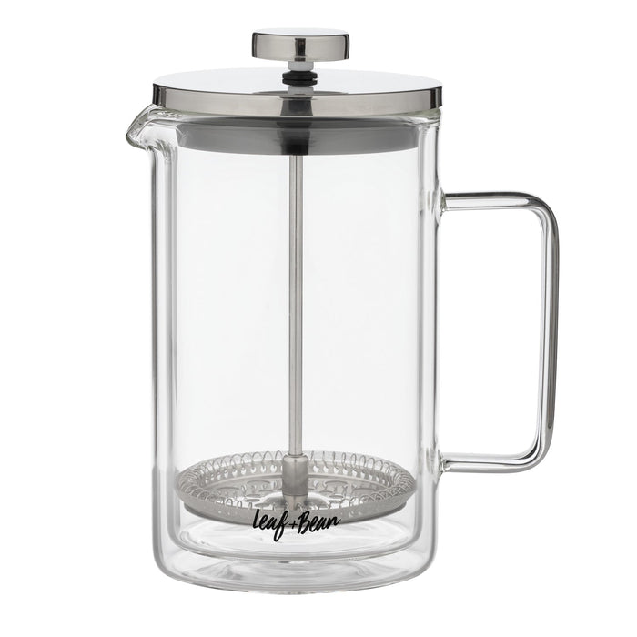 NSIMG-SHA256:5ffb7476921c63dec714df45a563543ac507cad397bc8d26b08c3364918c8fe2 · Isalbi Leaf & Bean Glass Double Wall French Press Clear & Silver