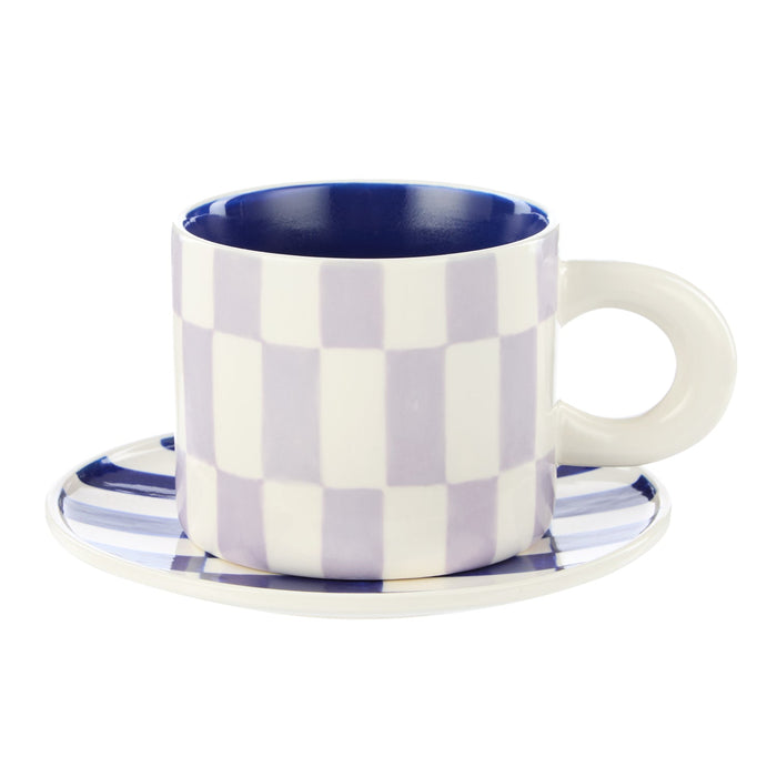 NSIMG-SHA256:638cfc9fe1dddf8a0d11c895fdfdc4c9ba701510ee910ddc13f565a5c1f8a6b2 · Isalbi Emporium Check Mug & Plate Set Lilac & Navy