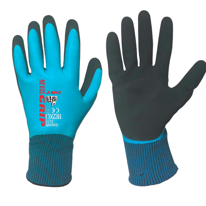 Nexus GRIP DRY Gloves - Double-Dipped Sandy Latex Waterproof Protection G809R