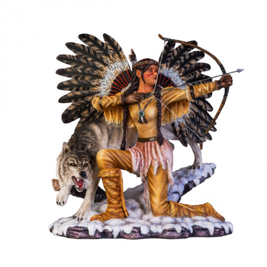 Large Native American Fairy with Wolf Figurine
