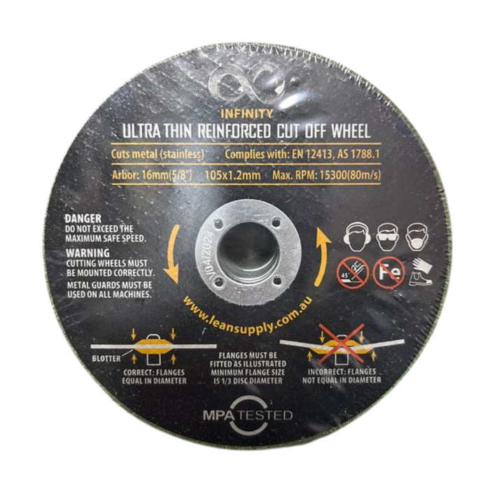 ULTRA THIN REINFORCED CUT OFF WHEEL 105x1.2mm Max. RPM: 15300(80m/s)