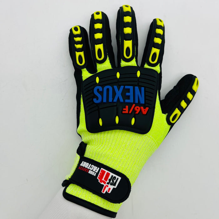 Nexus GRIP G419R Gloves - Cut 5/F TPR Nitrile Sandy Finish with Hi-Viz Shell - ANSI A6 Rated