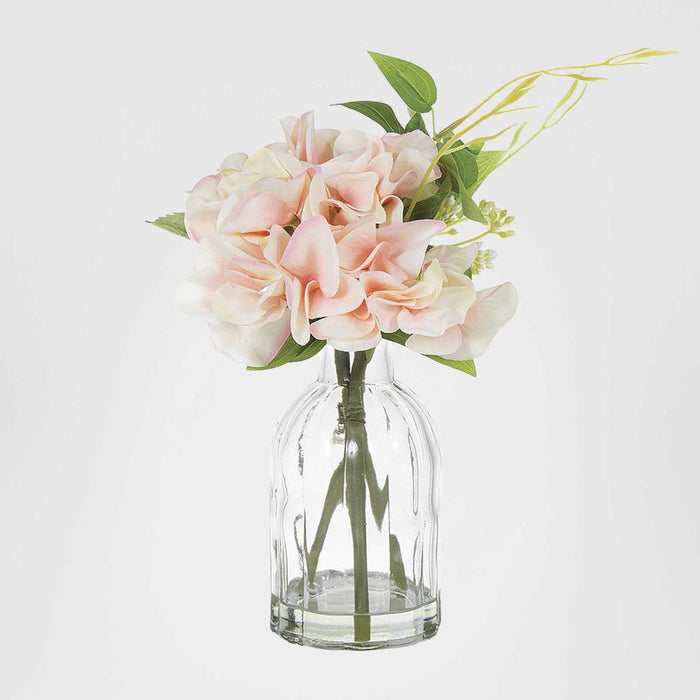 Hydrangea in Glass Vase Pink 23cm