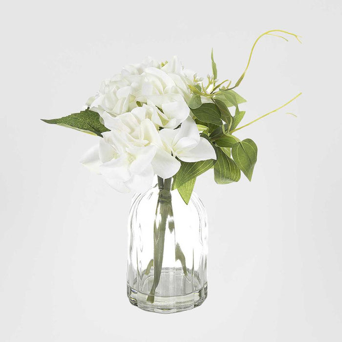 Hydrangea in Glass Vase 23cm White