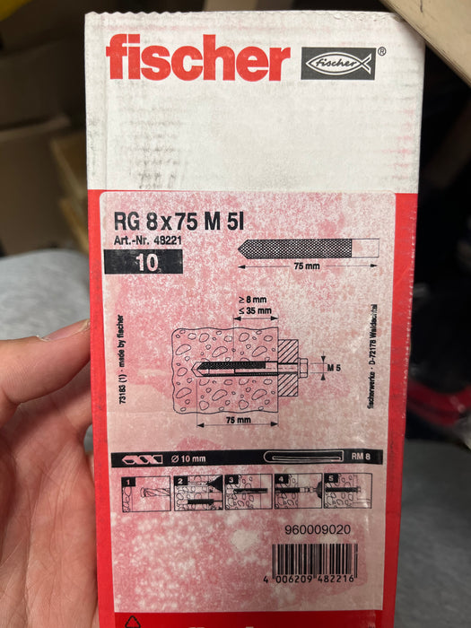 Fischer Threaded Rod Internal Zinc RG 8x75 M5 （Pack of 10）