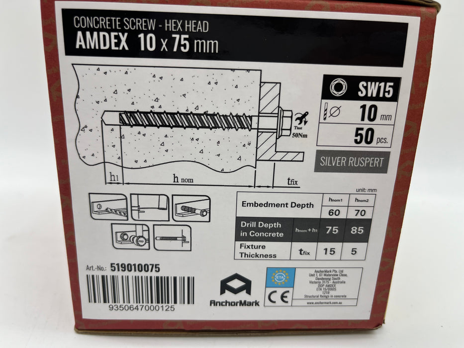 AnchorMark Ruspert Hex Head Concrete Screws - Versatile Range Diameter 6-14mm, Length 45-160mm, Durable Fastening Solution