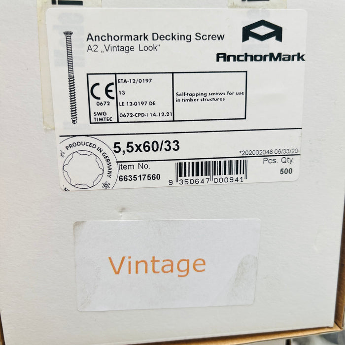 AnchorMark Decking Screw A4 316 S2 5.5x60 VINTAGE (QTY 1000)